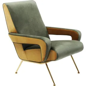Luna Green/Yellow Velvet Retro High Armchair