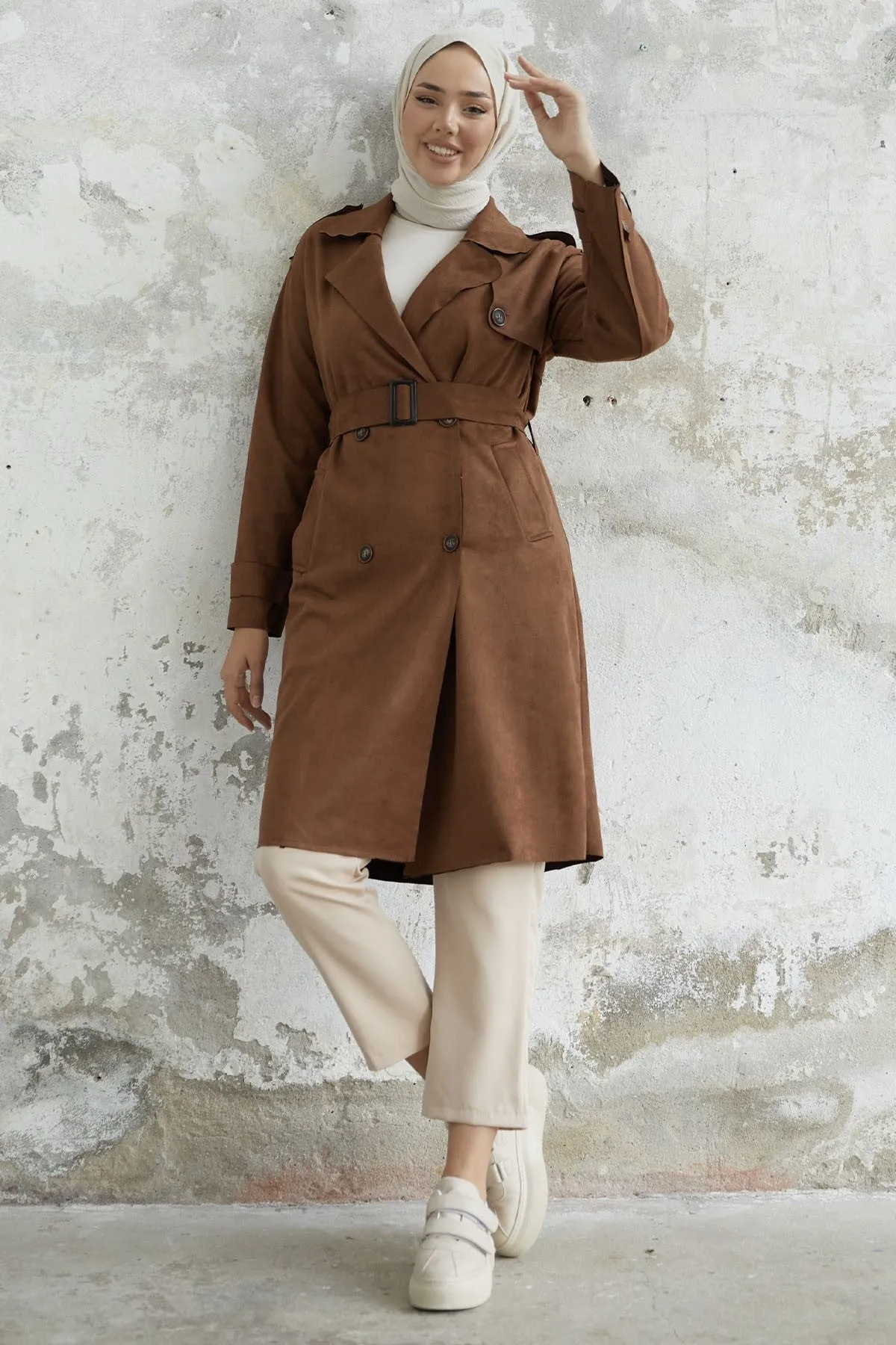 MDS Women Minka Belted Scuba Diving Trench Coat - Tan - Pedro Celestino Negrete