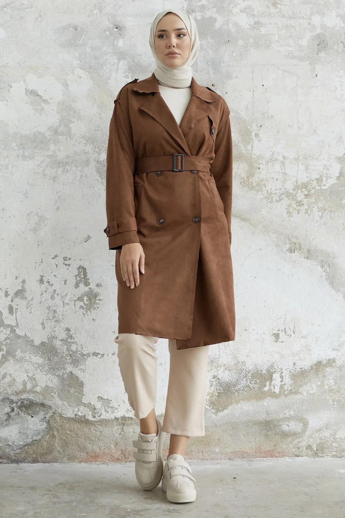 MDS Women Minka Belted Scuba Diving Trench Coat - Tan - Pedro Celestino Negrete