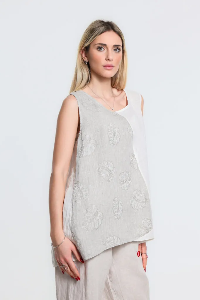 Melanie Leaf Jacquard Sleeveless Top (BT126J)