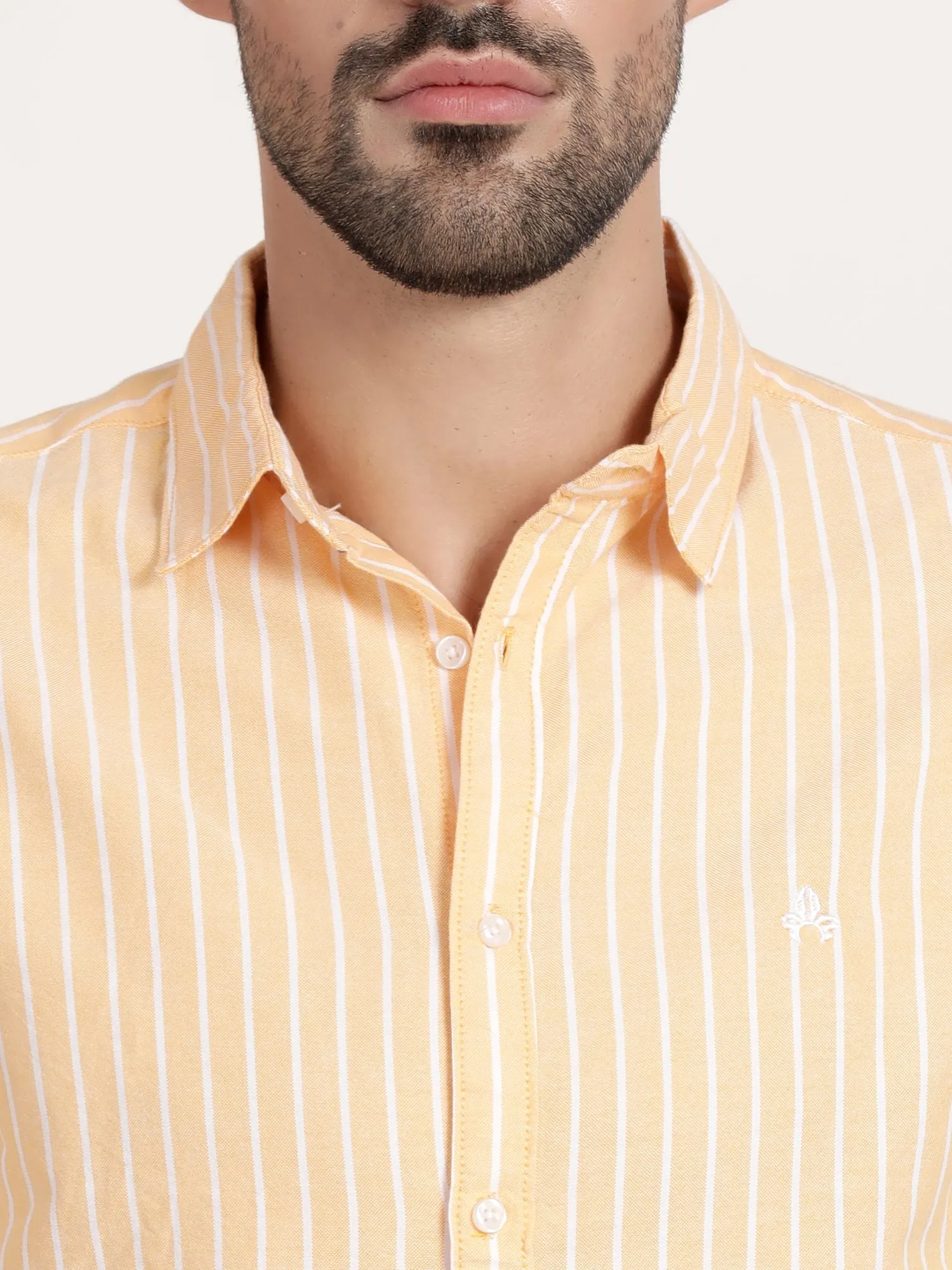 Men Peach Striped Semi Formal Shirt (GBRJ6006)