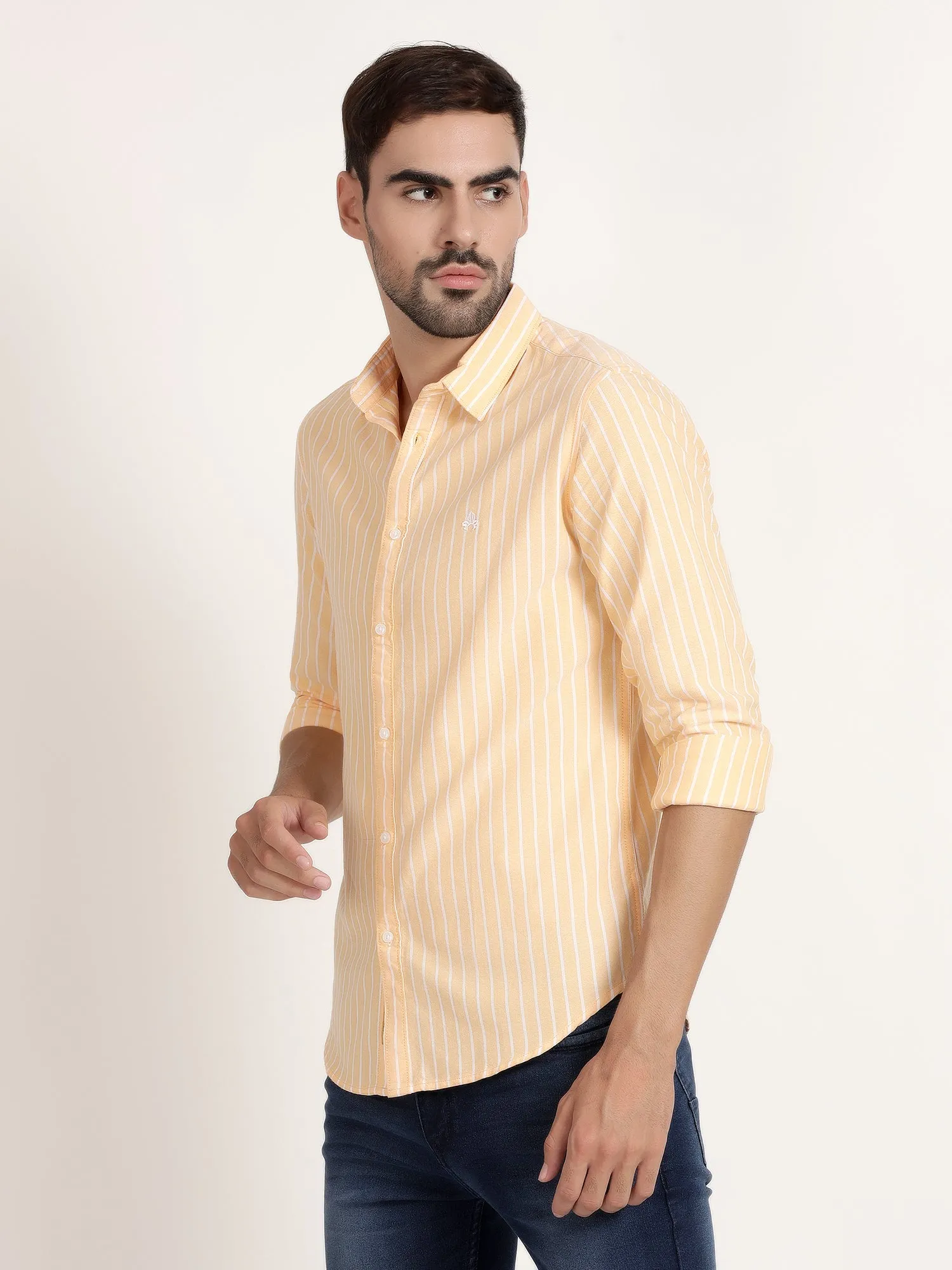 Men Peach Striped Semi Formal Shirt (GBRJ6006)