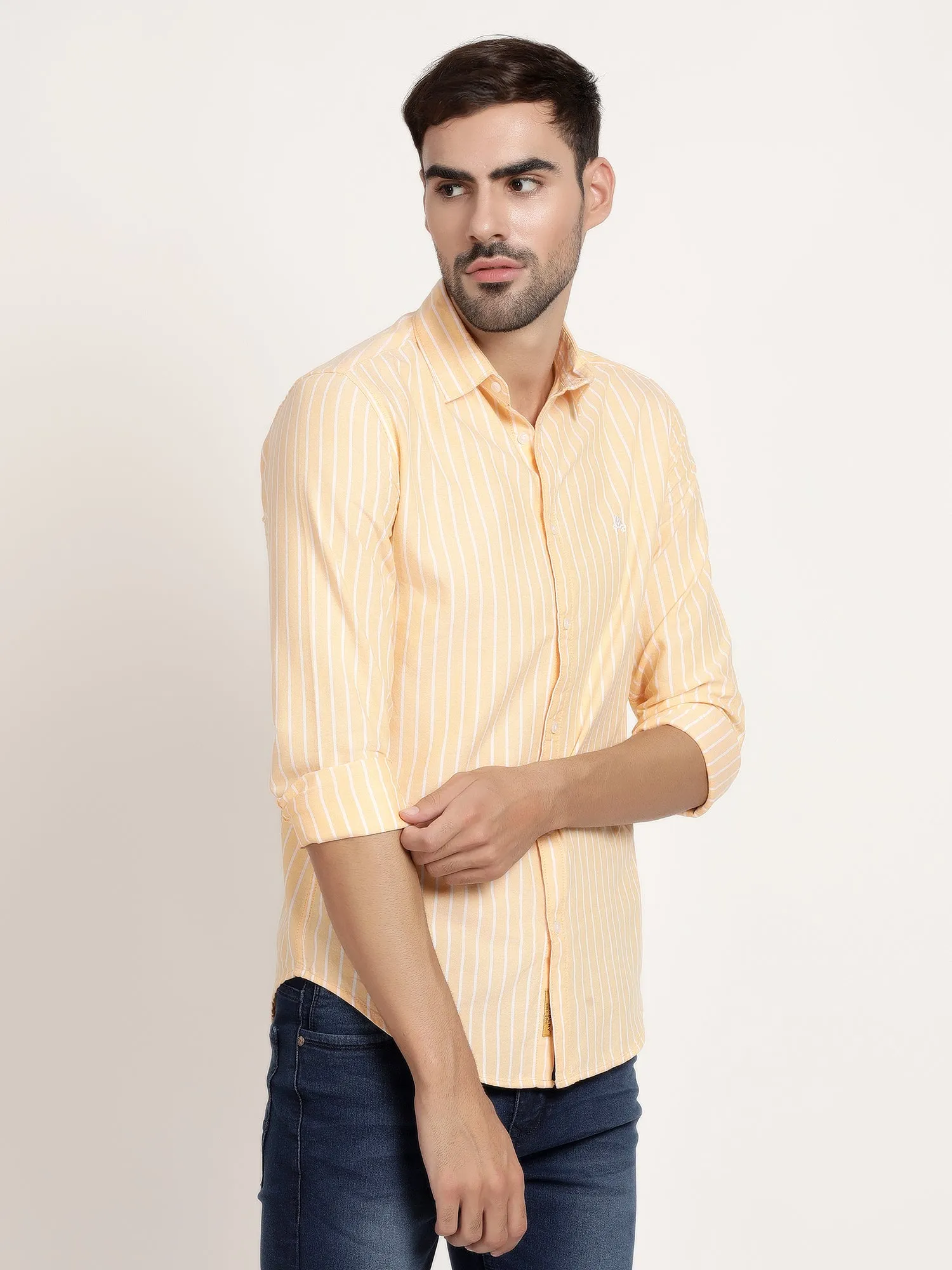 Men Peach Striped Semi Formal Shirt (GBRJ6006)