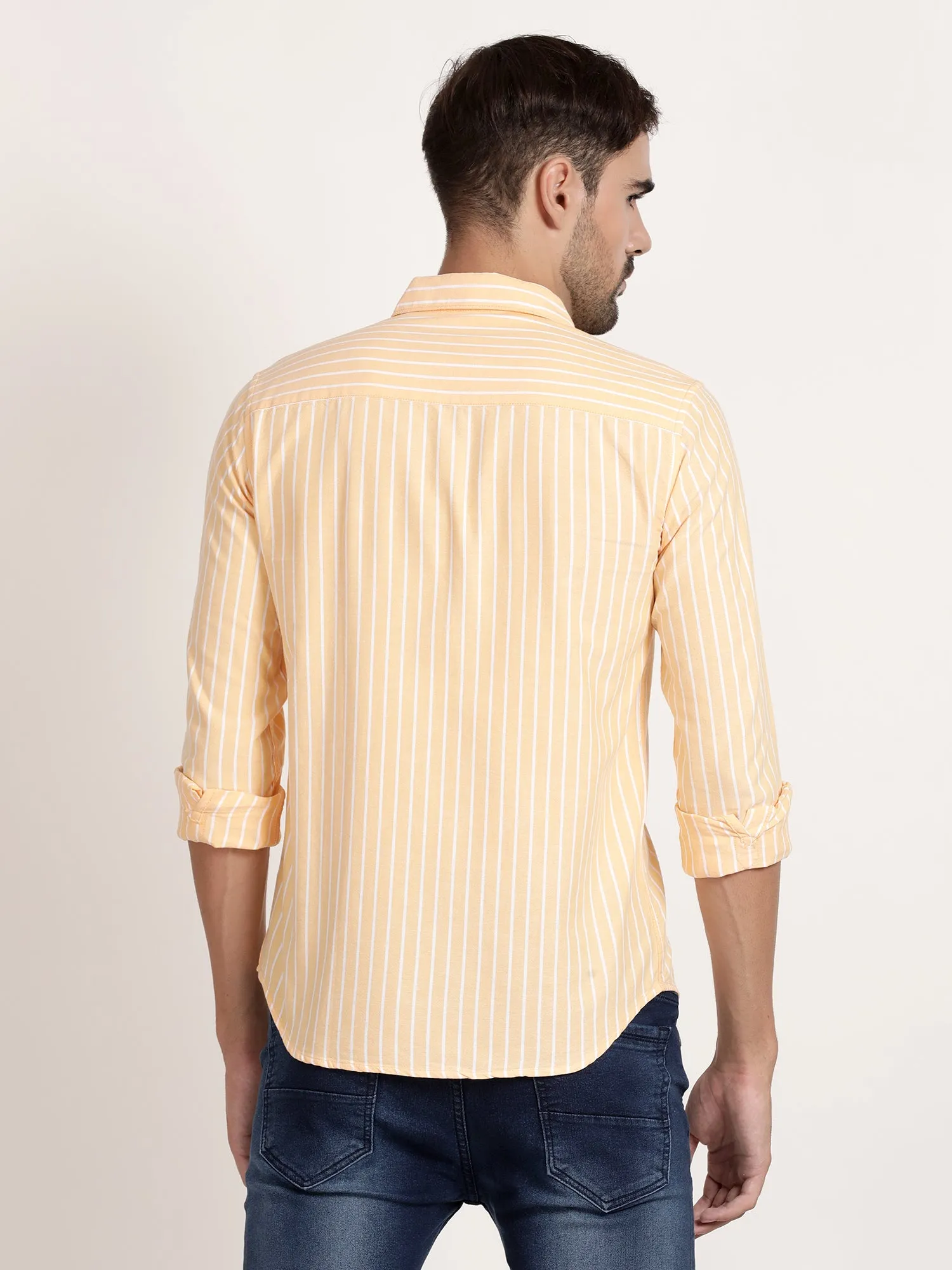 Men Peach Striped Semi Formal Shirt (GBRJ6006)