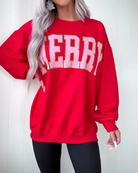 Merry Glitter Oversized Sweatshirt - Red