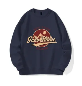 Metaversmall Navy Blue Classic O-neck Chic Letter Print Female Hoodies Fashion Basic Loose Casual Warm Solid Color Women Hoodies Black
