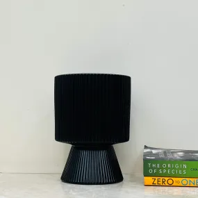 Midnight Blue Flared Base Ceramic Pot with Vertical Ribbed Design