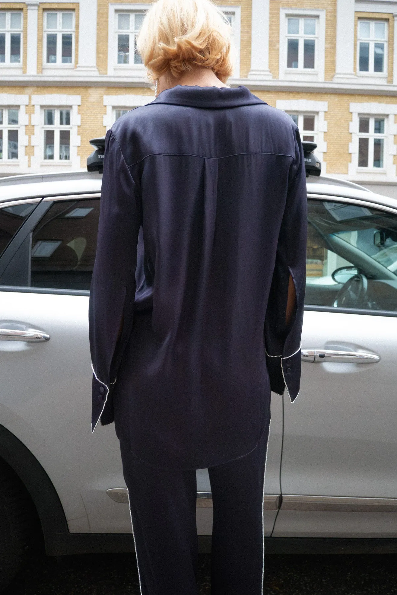 MR. LARKIN, Phoebe Satin Shirt, Midnight