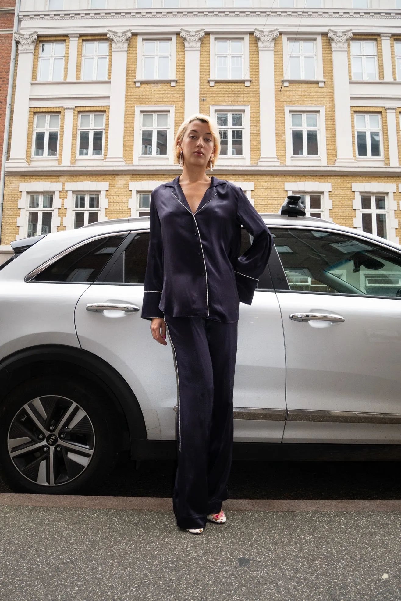 MR. LARKIN, Phoebe Satin Shirt, Midnight