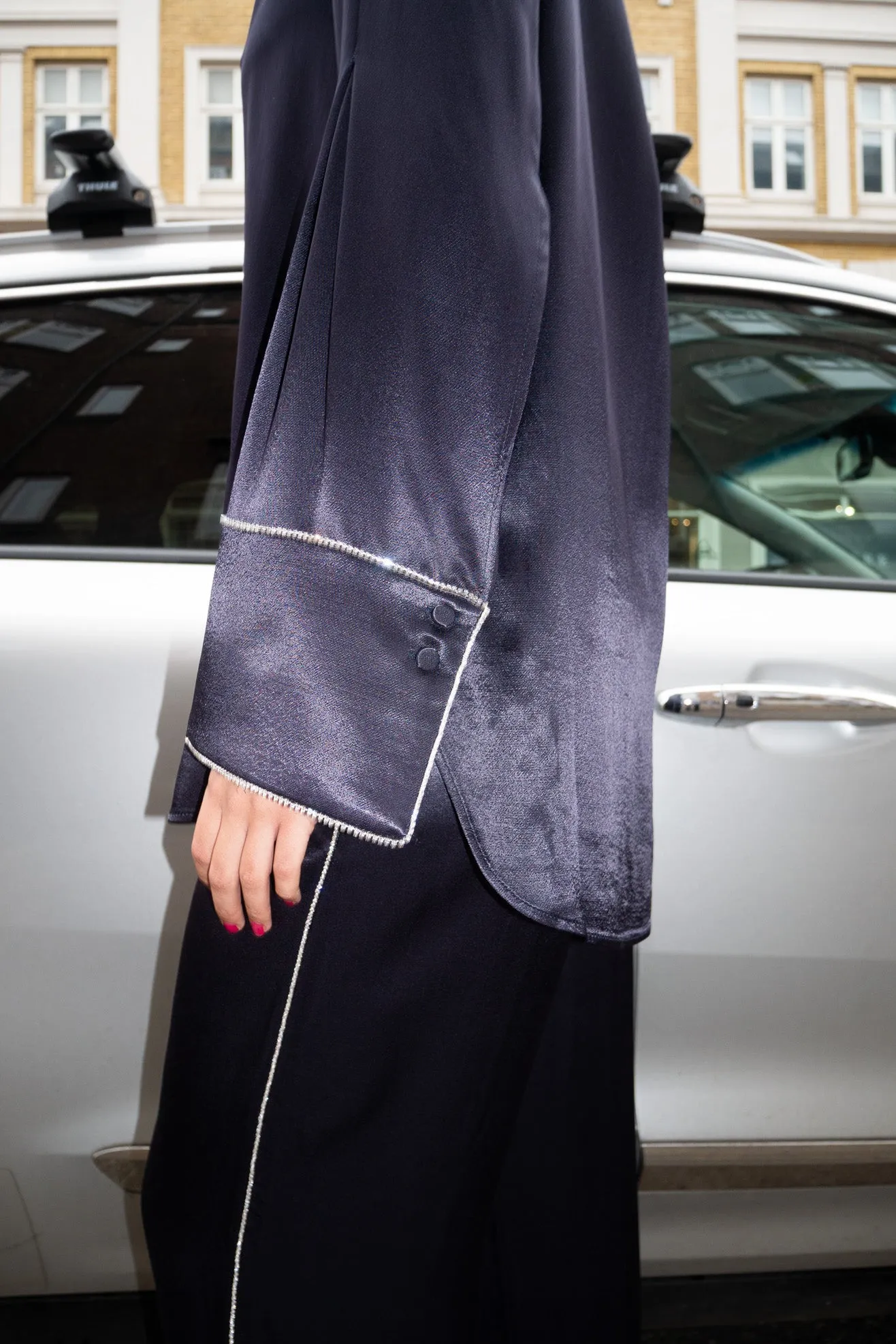 MR. LARKIN, Phoebe Satin Shirt, Midnight