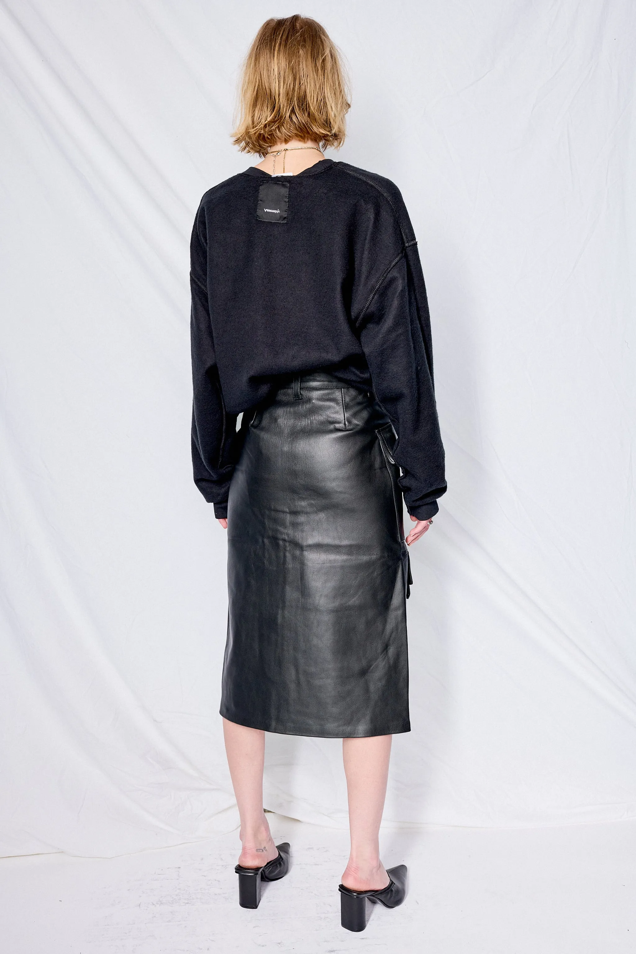 Multipocket Biker Style Leather Skirt