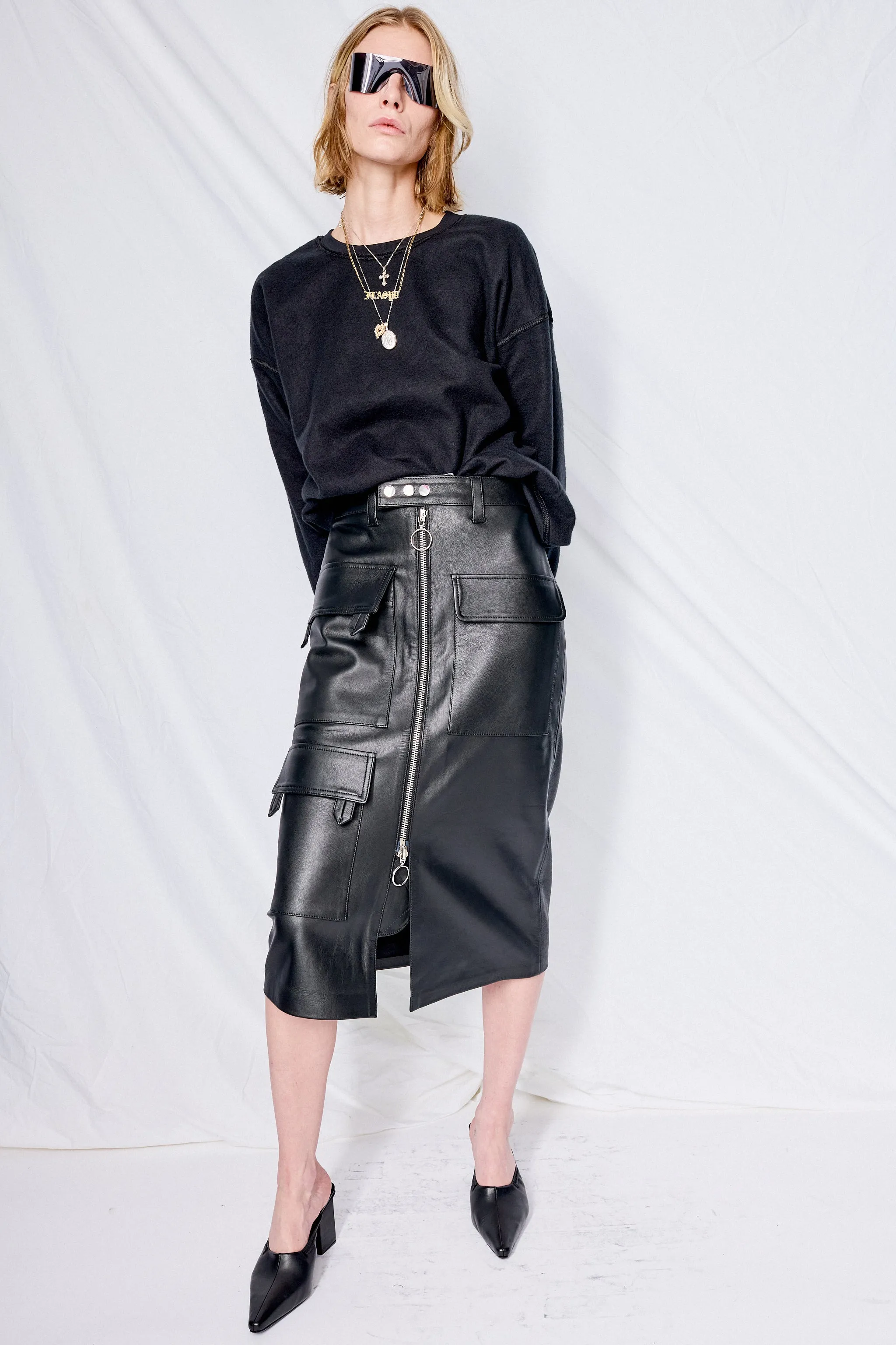 Multipocket Biker Style Leather Skirt