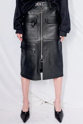 Multipocket Biker Style Leather Skirt