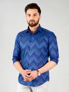 Navy Blue Self Design Slim Fit Evening Wear Shirt | Metal