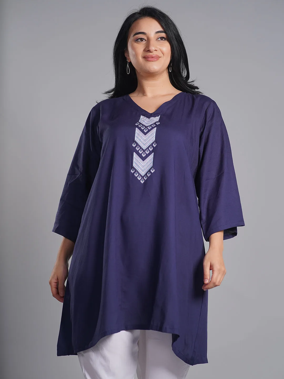 Navy Rayon Kurti - Teer