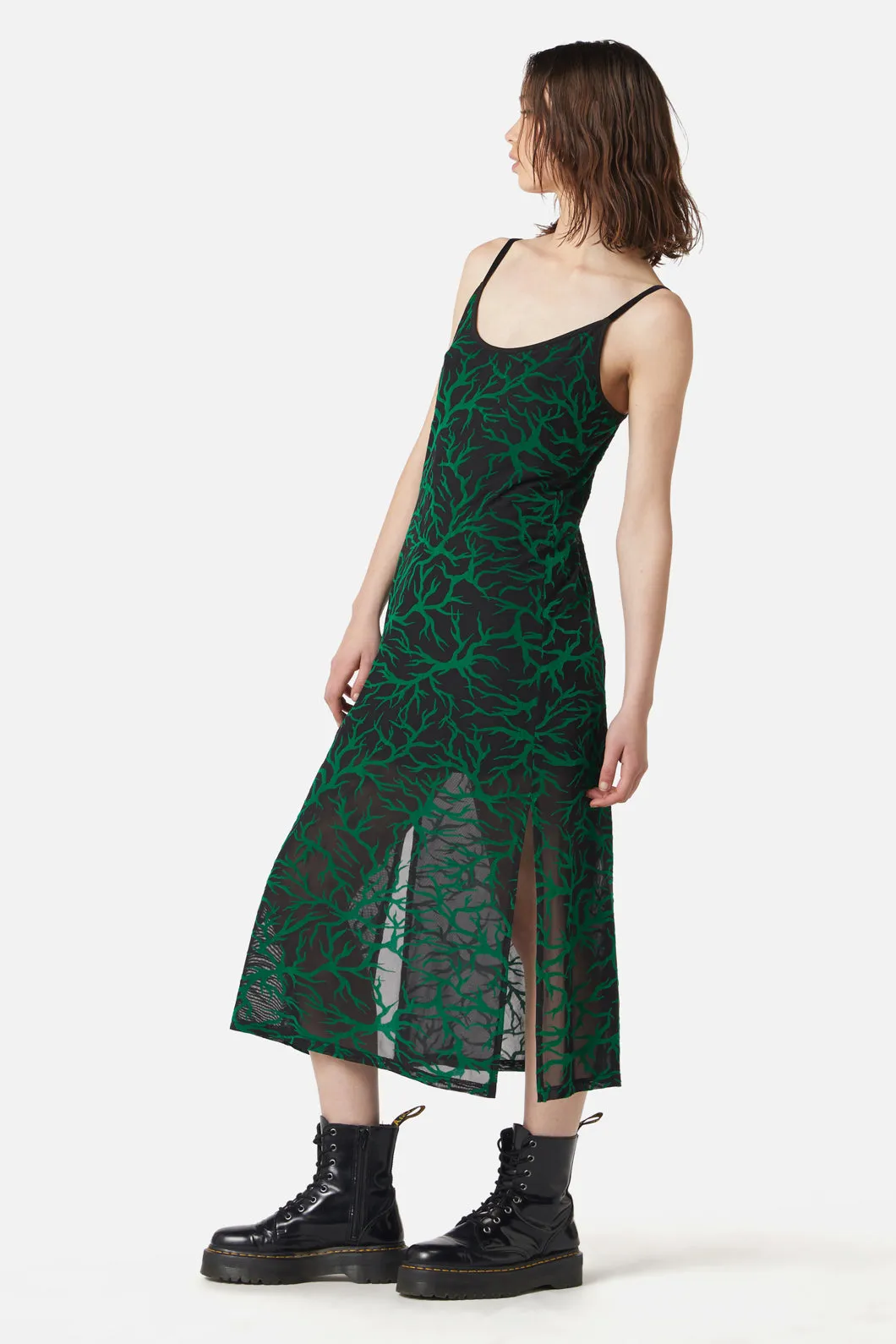 Neglected Flocked Mesh Midi Dress