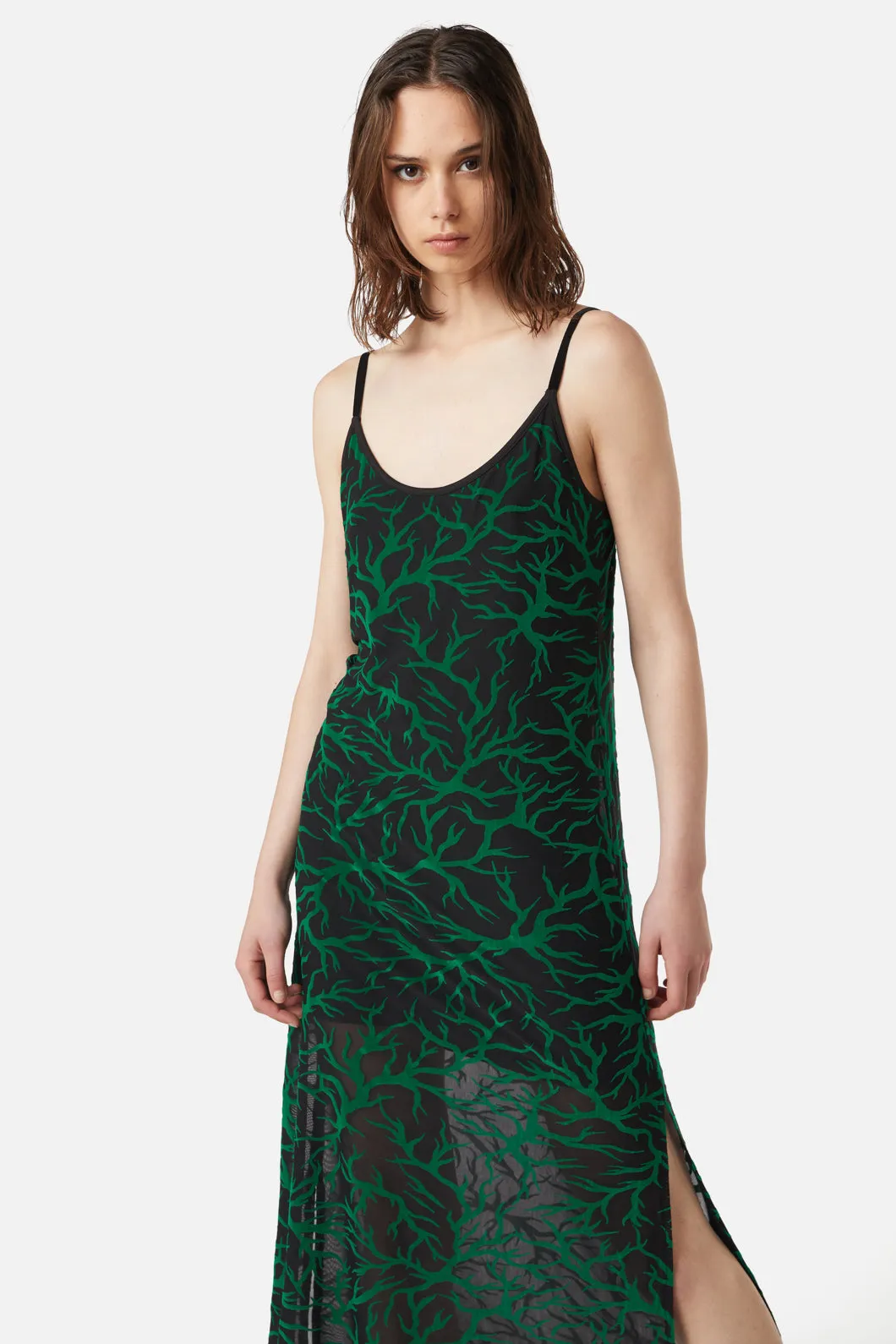 Neglected Flocked Mesh Midi Dress