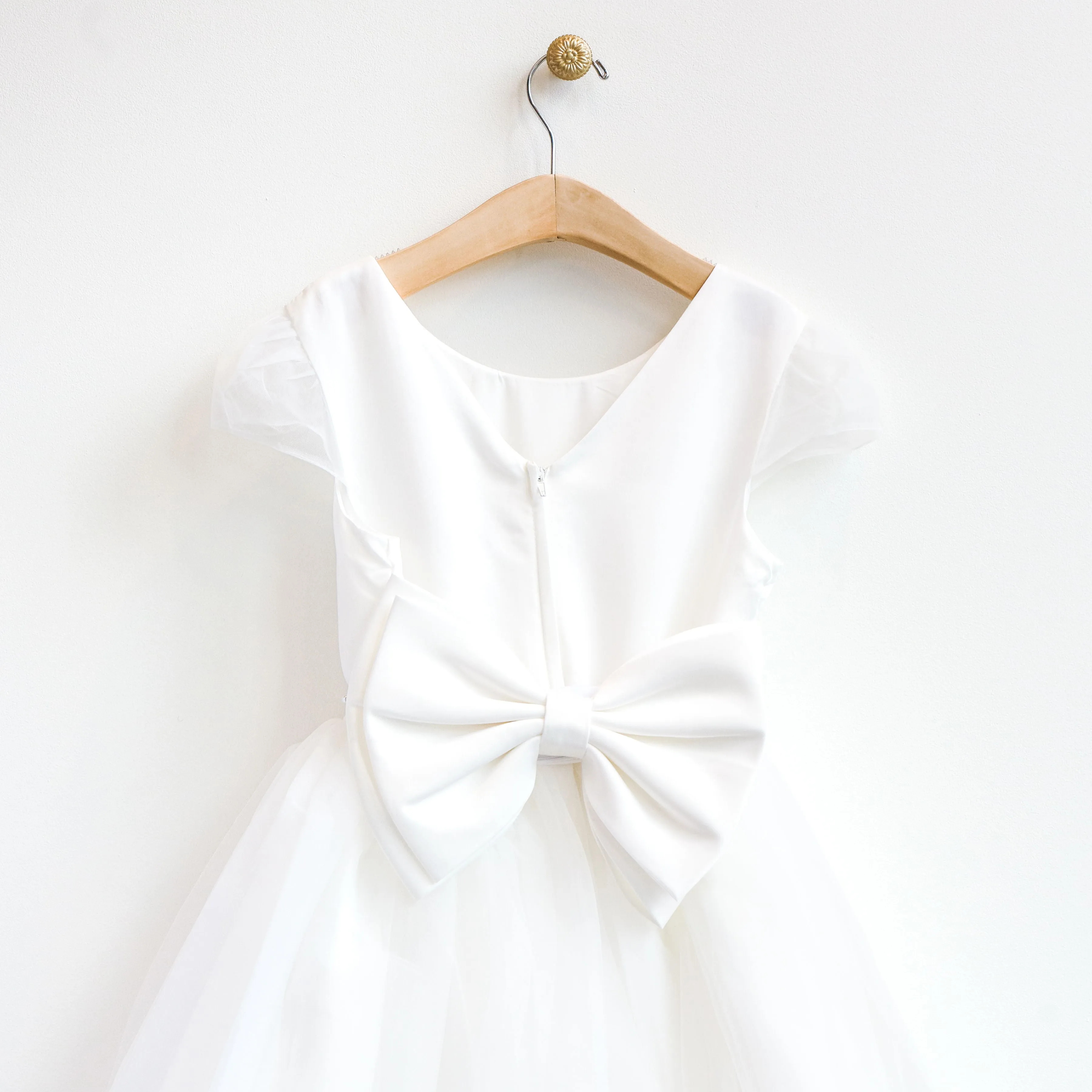 Off White Satin and Tulle Dress