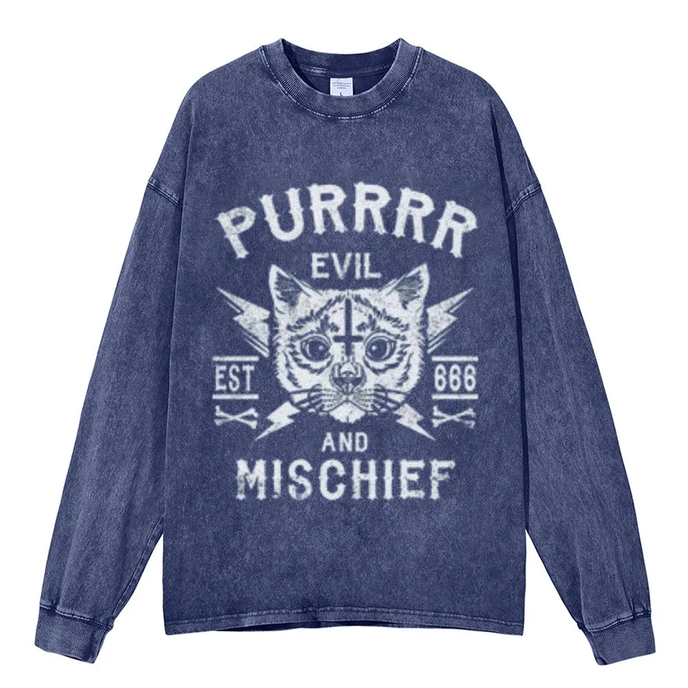 Oversized Vintage Washed Evil Gothic Graphic Sweatshirt