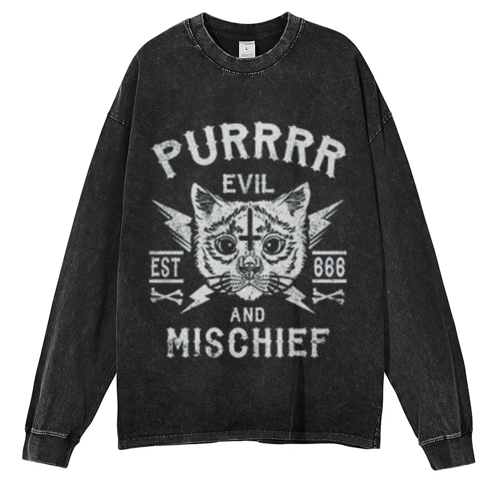 Oversized Vintage Washed Evil Gothic Graphic Sweatshirt