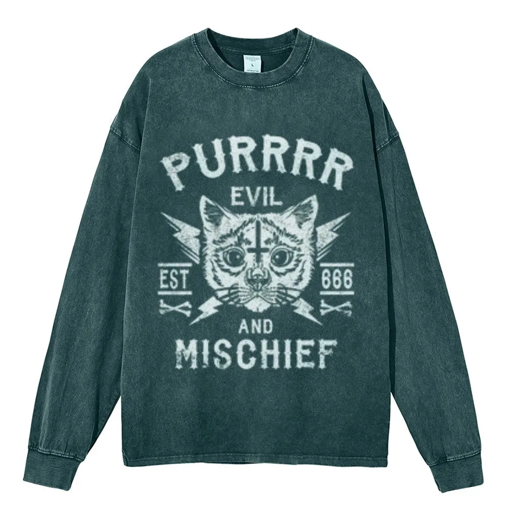 Oversized Vintage Washed Evil Gothic Graphic Sweatshirt