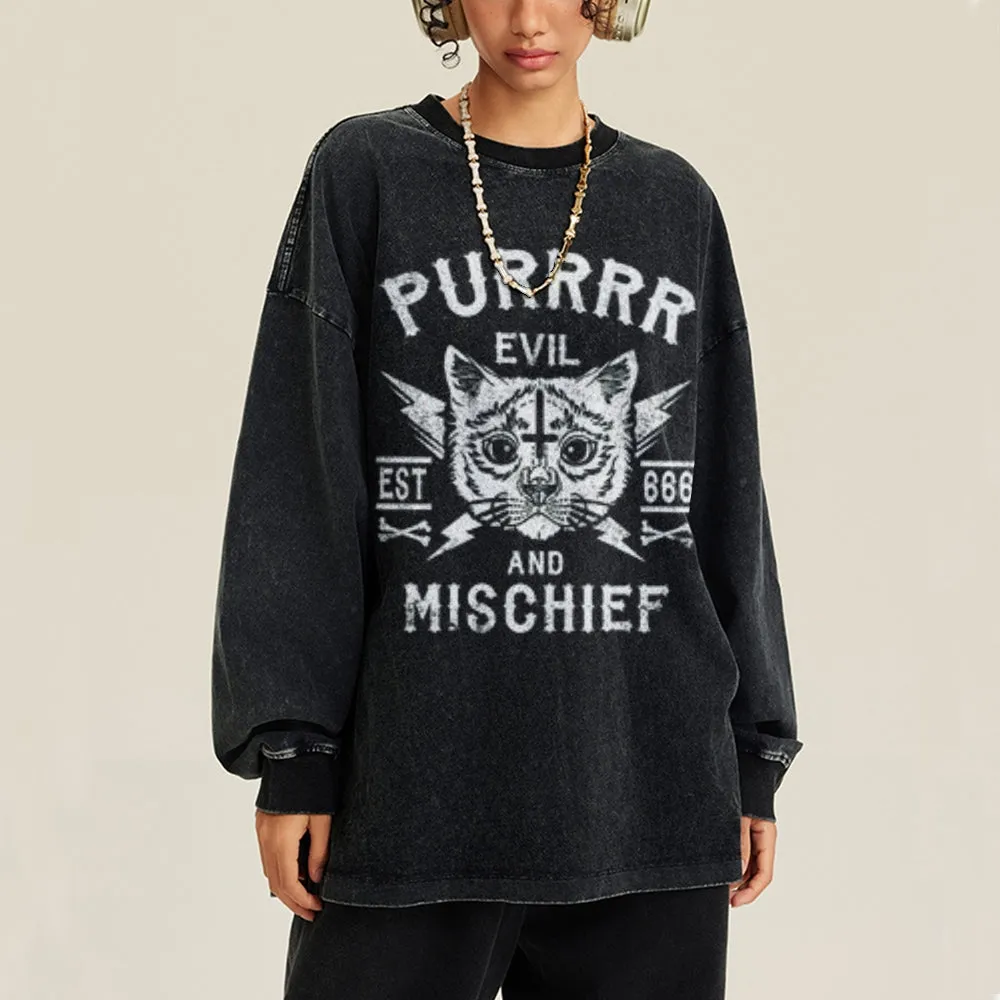 Oversized Vintage Washed Evil Gothic Graphic Sweatshirt