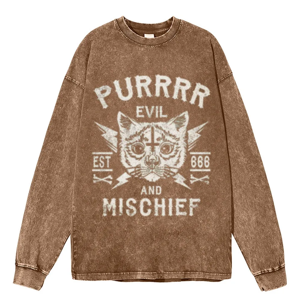 Oversized Vintage Washed Evil Gothic Graphic Sweatshirt
