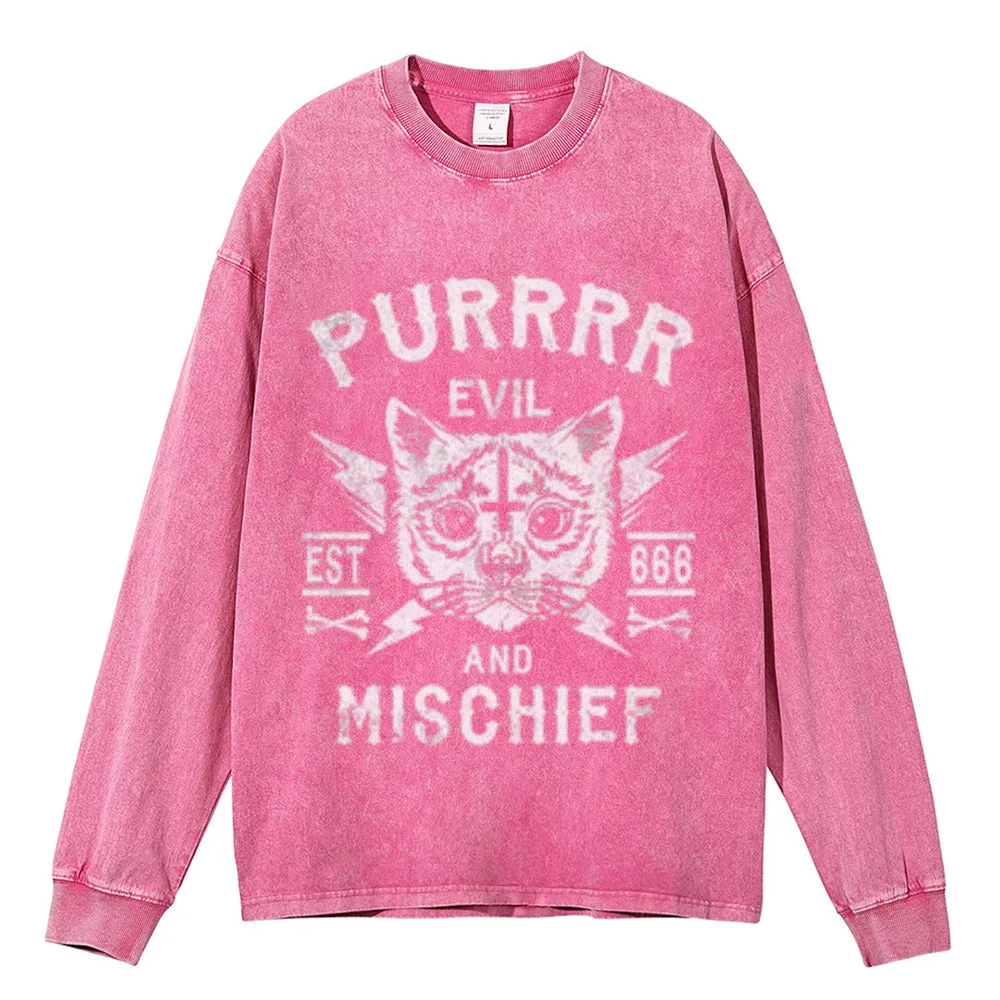 Oversized Vintage Washed Evil Gothic Graphic Sweatshirt