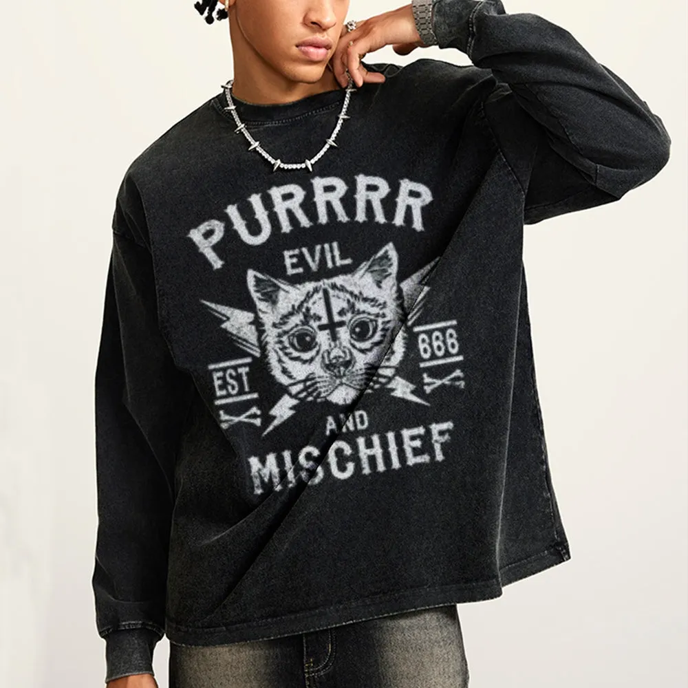 Oversized Vintage Washed Evil Gothic Graphic Sweatshirt