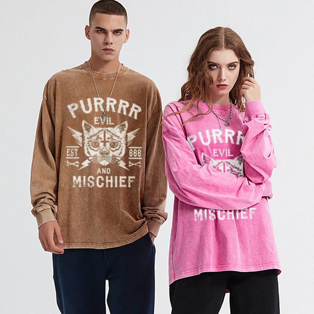 Oversized Vintage Washed Evil Gothic Graphic Sweatshirt