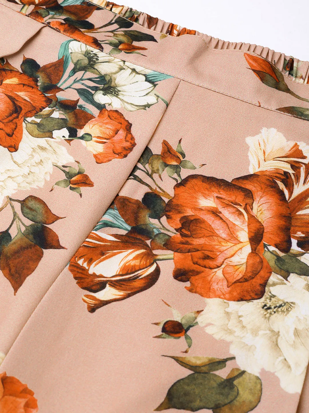 Peach Floral Flared Palazzos