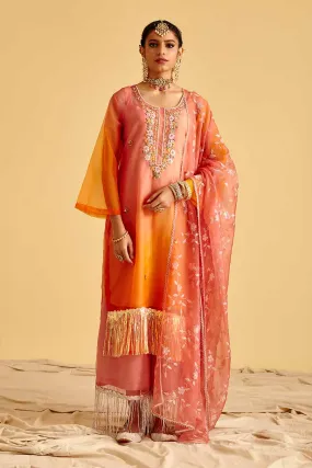 Peach Ombre Embroidered Kurta Set