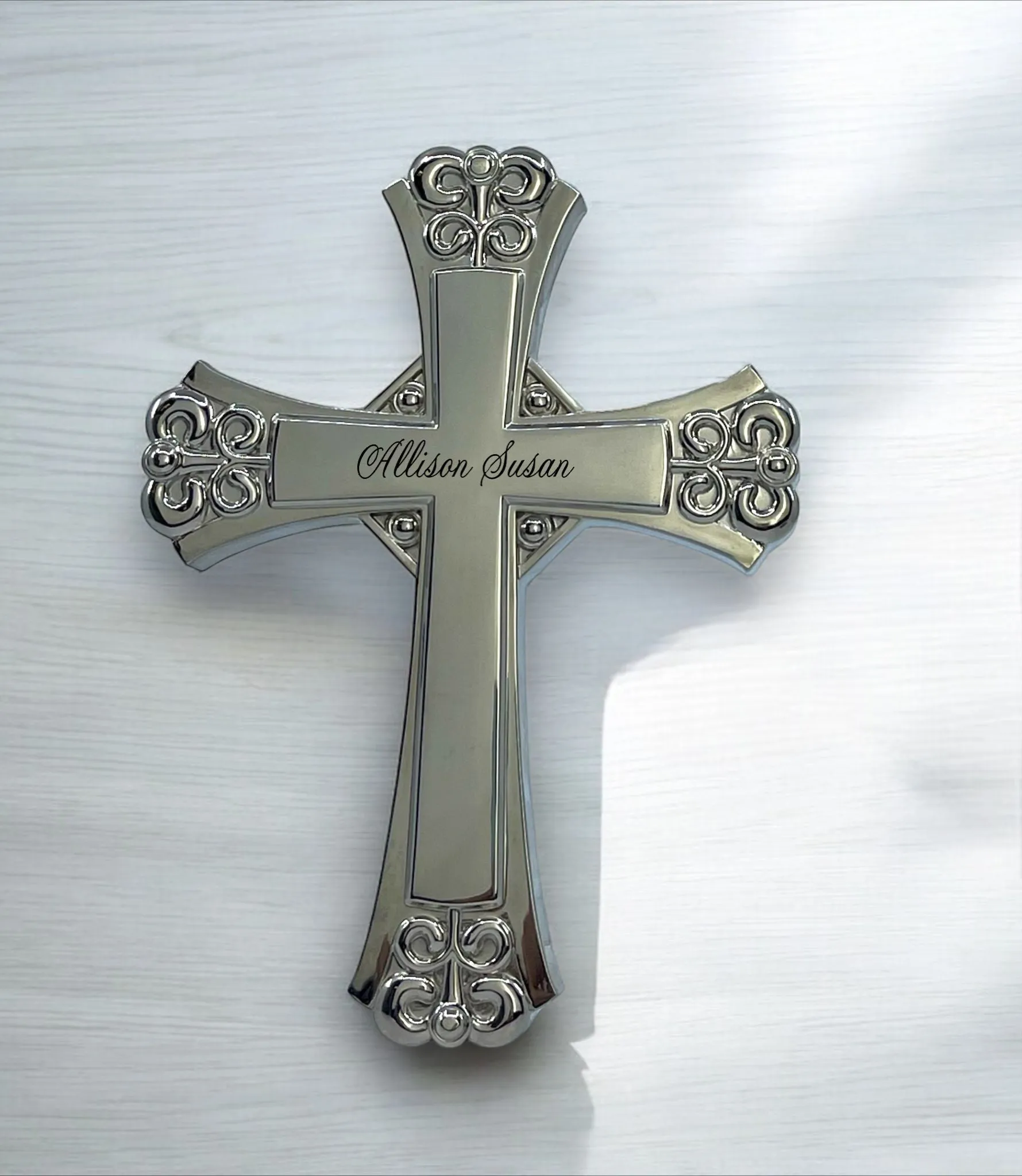 Personalized Silver Decorated Cross