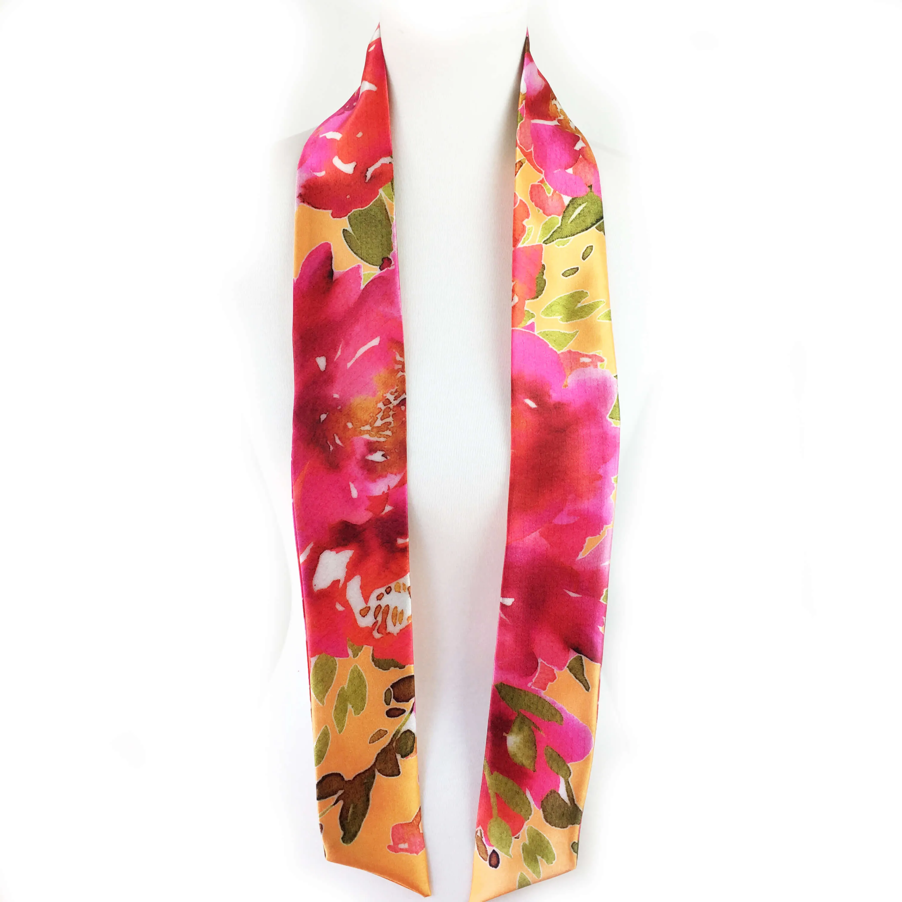 Petals Watercolor skinny scarf on orange