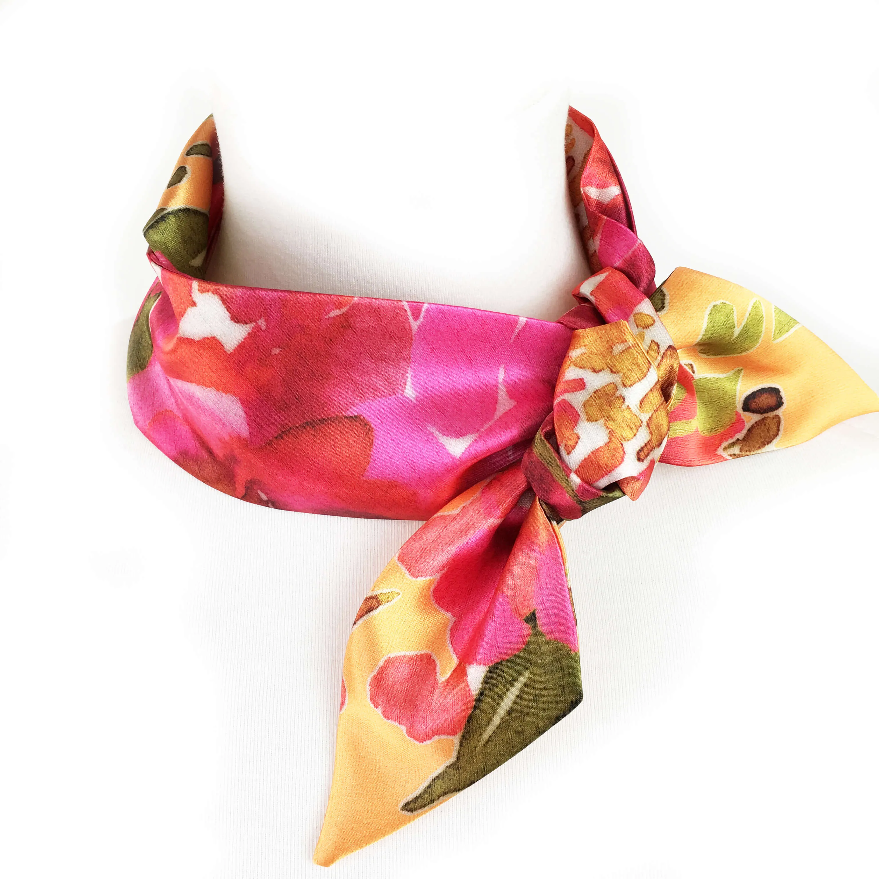 Petals Watercolor skinny scarf on orange