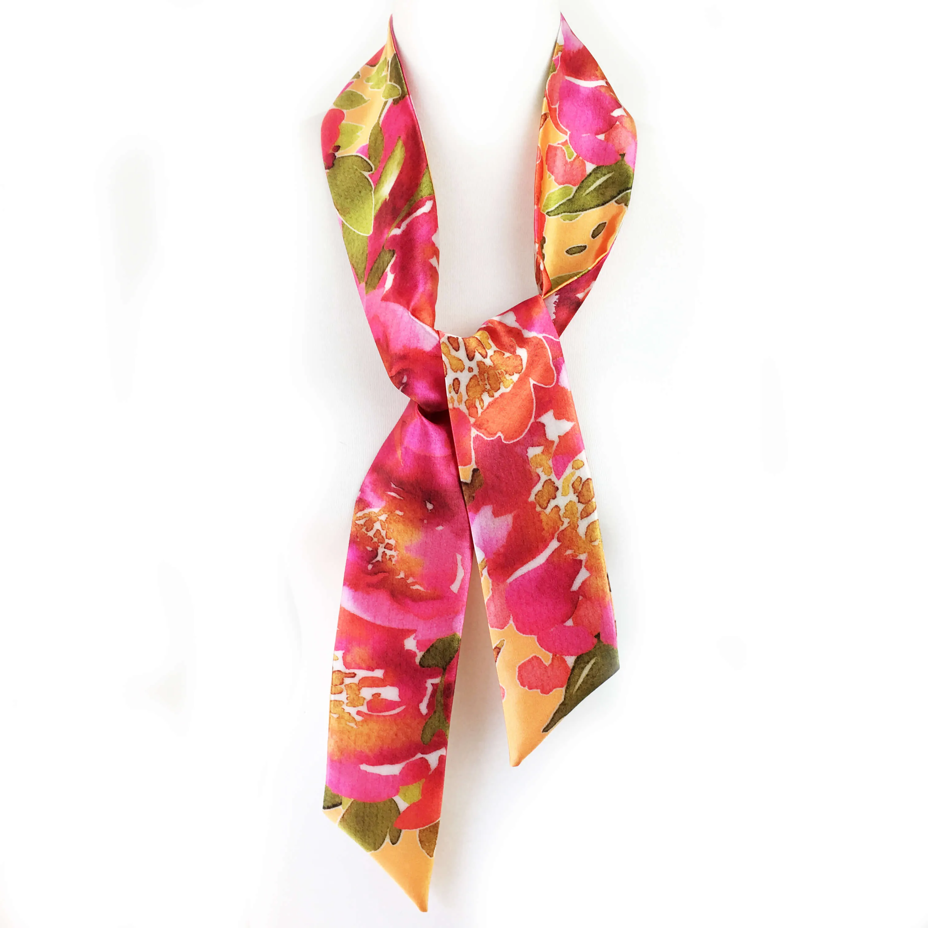 Petals Watercolor skinny scarf on orange