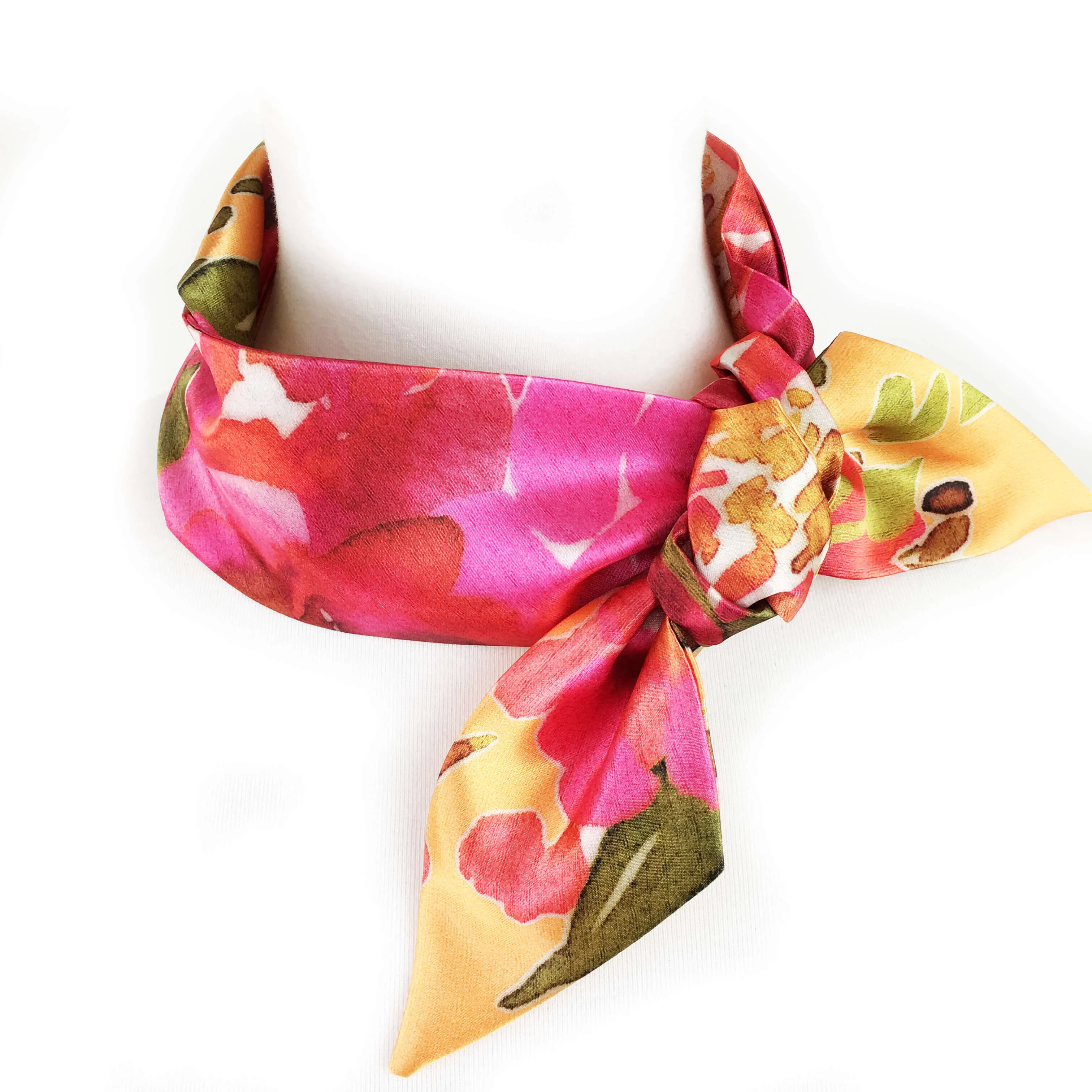 Petals Watercolor skinny scarf on orange