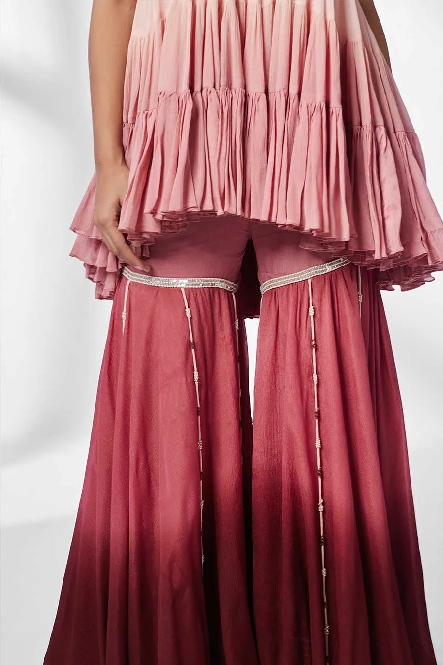 Pink Ombre Embroidered Gharara Set (Set of 2)