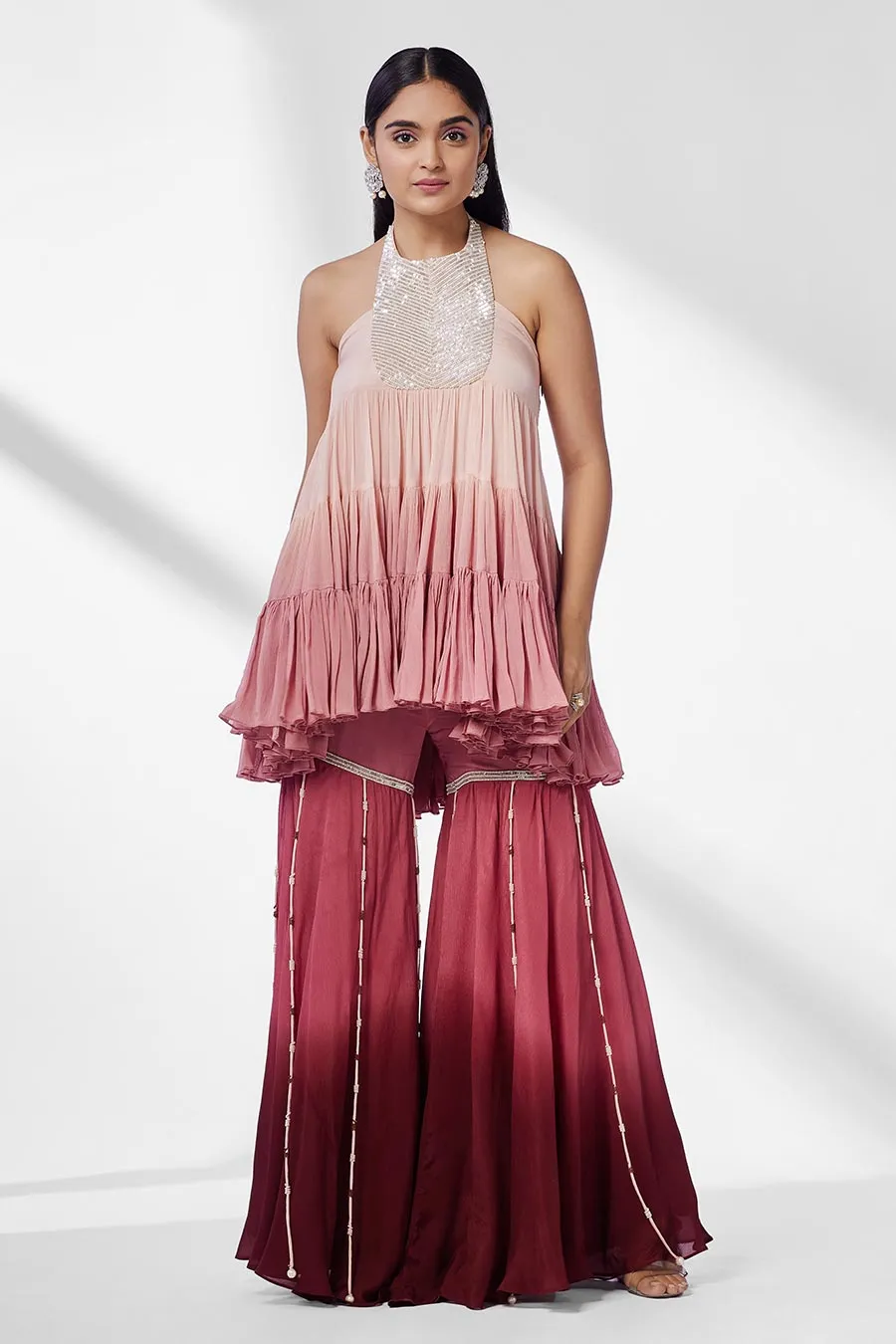 Pink Ombre Embroidered Gharara Set (Set of 2)