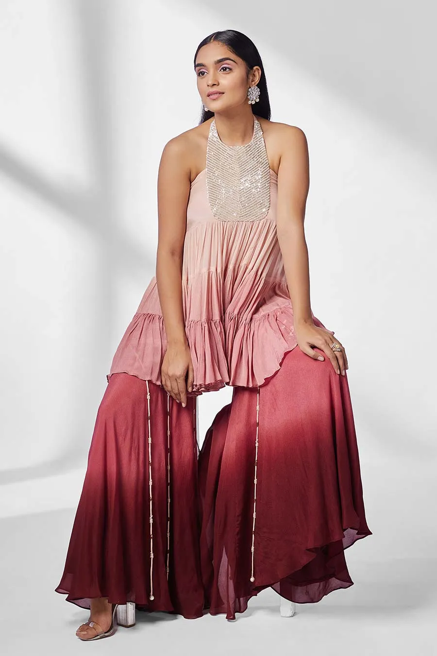 Pink Ombre Embroidered Gharara Set (Set of 2)