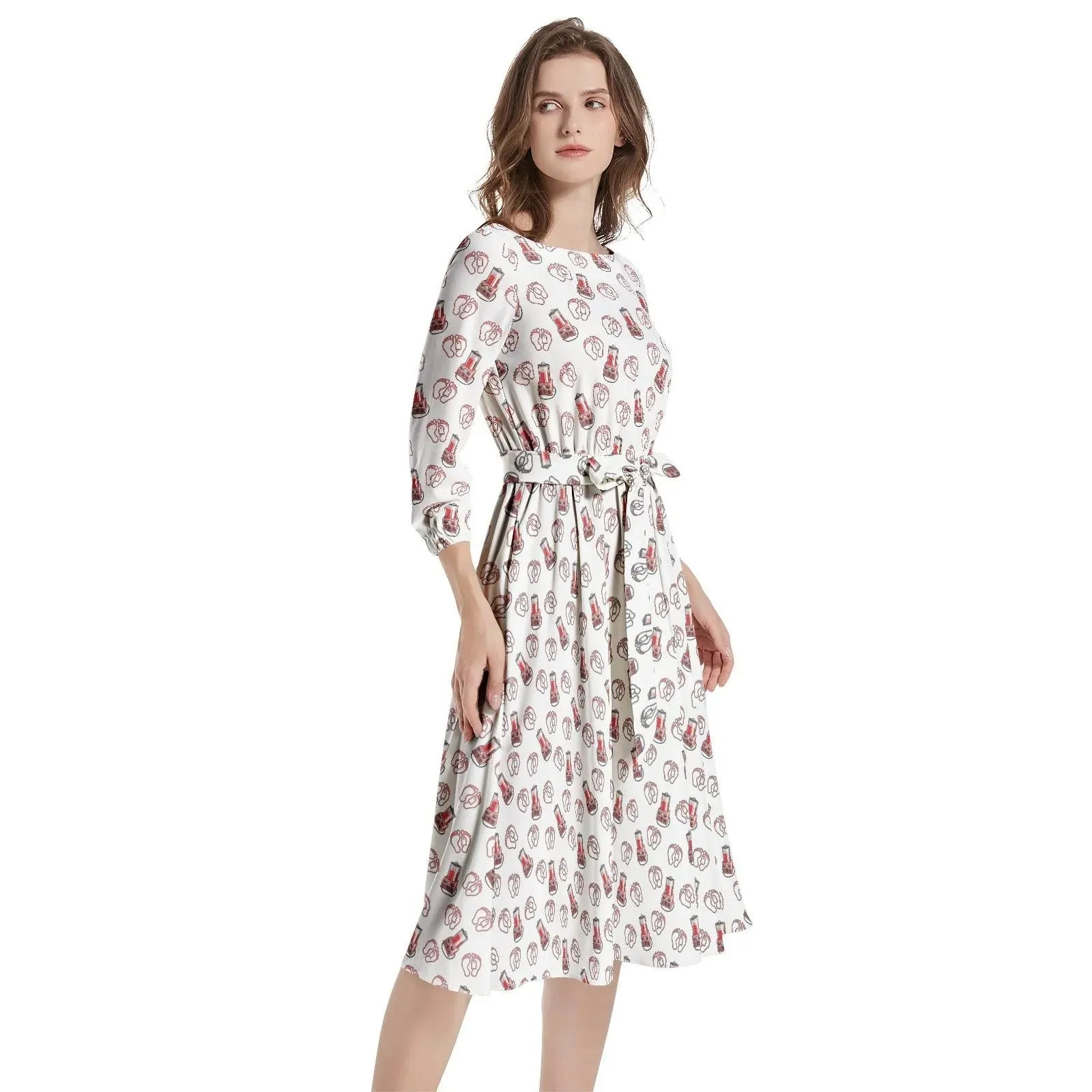 Porti-Girl Embalmer - Boat Neck Belted Flared Dress