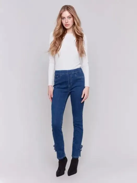 Pull On Side Rose Hem Pant