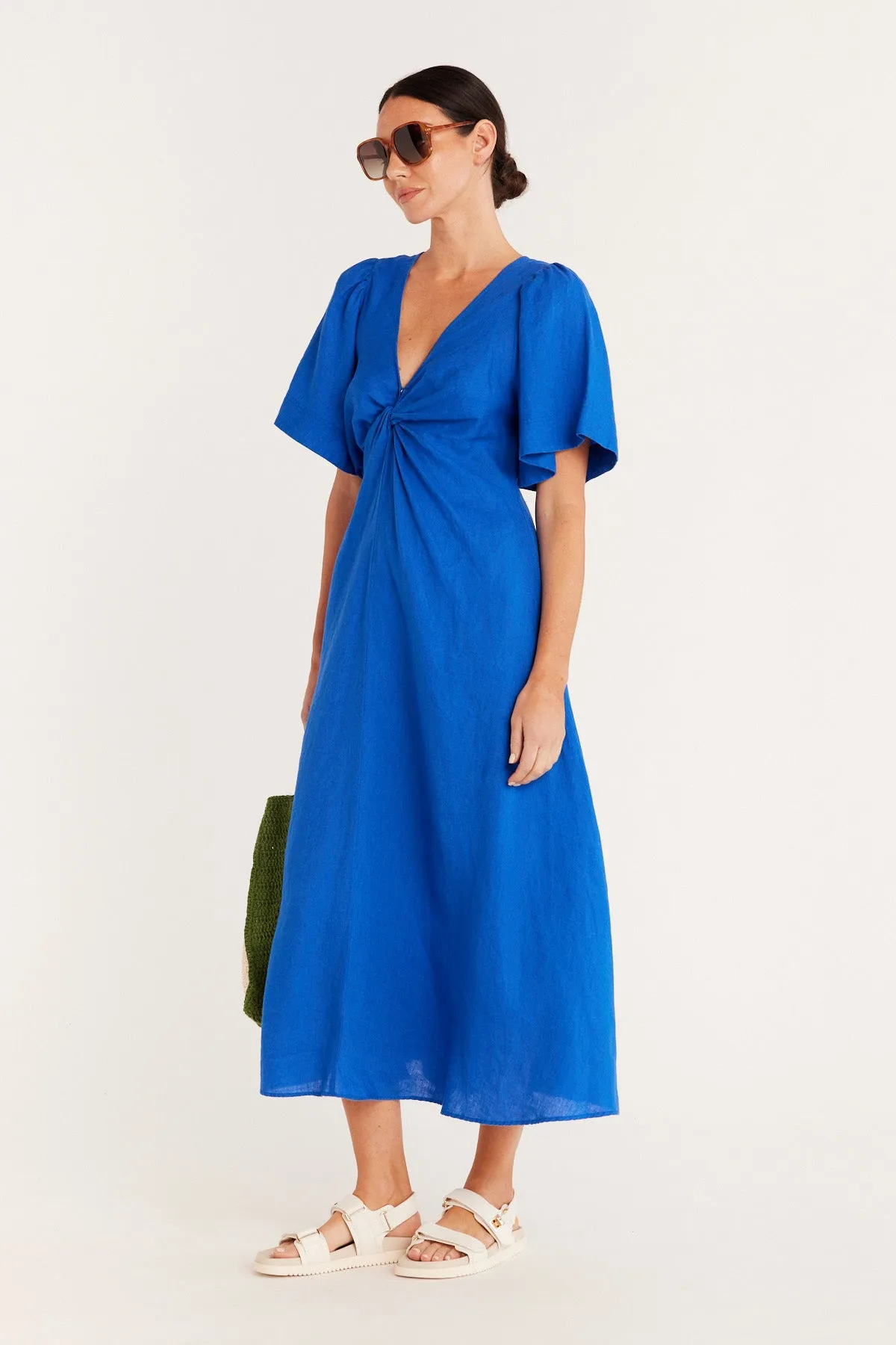 Pure Linen Twist Dress - Cobalt Blue