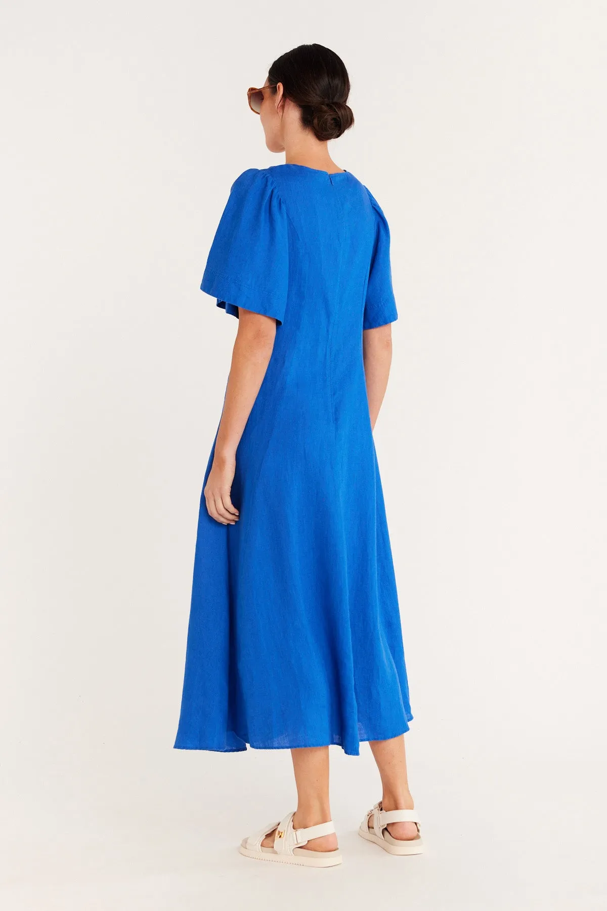 Pure Linen Twist Dress - Cobalt Blue