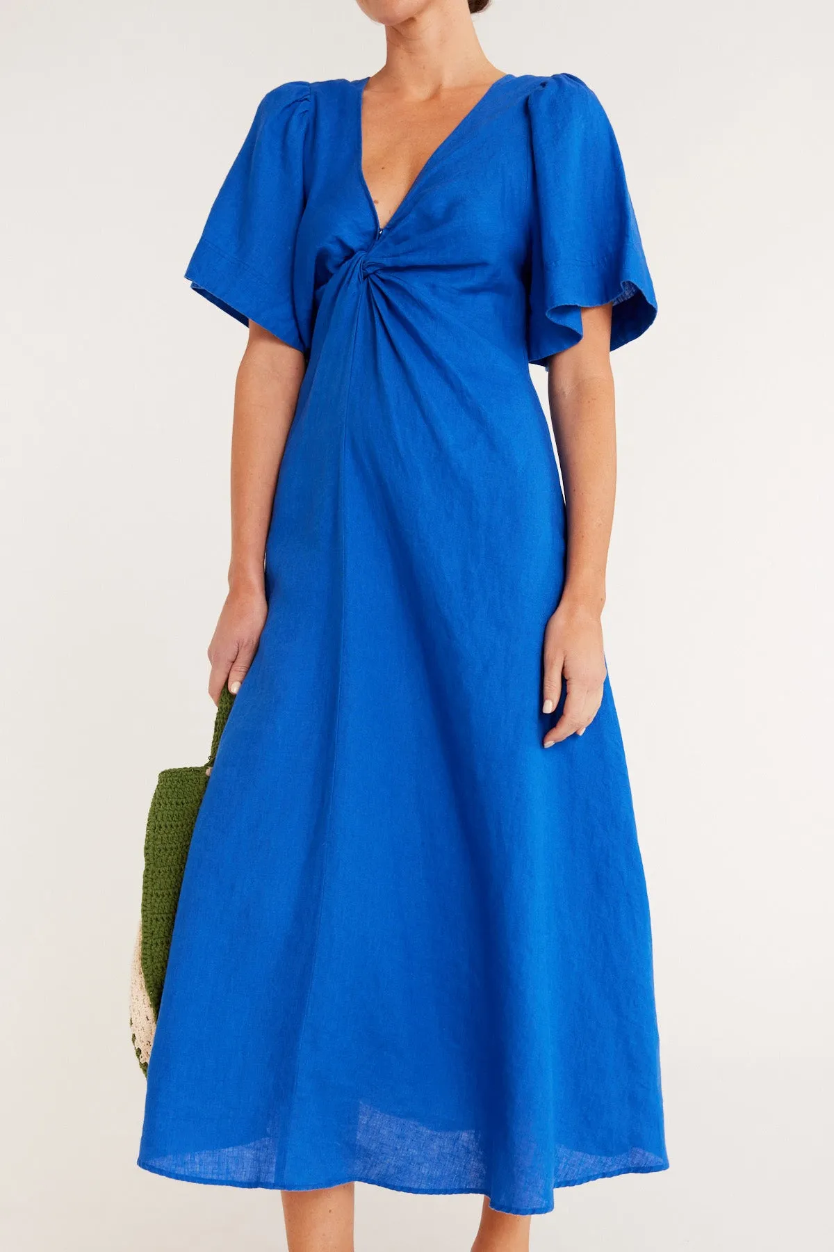 Pure Linen Twist Dress - Cobalt Blue