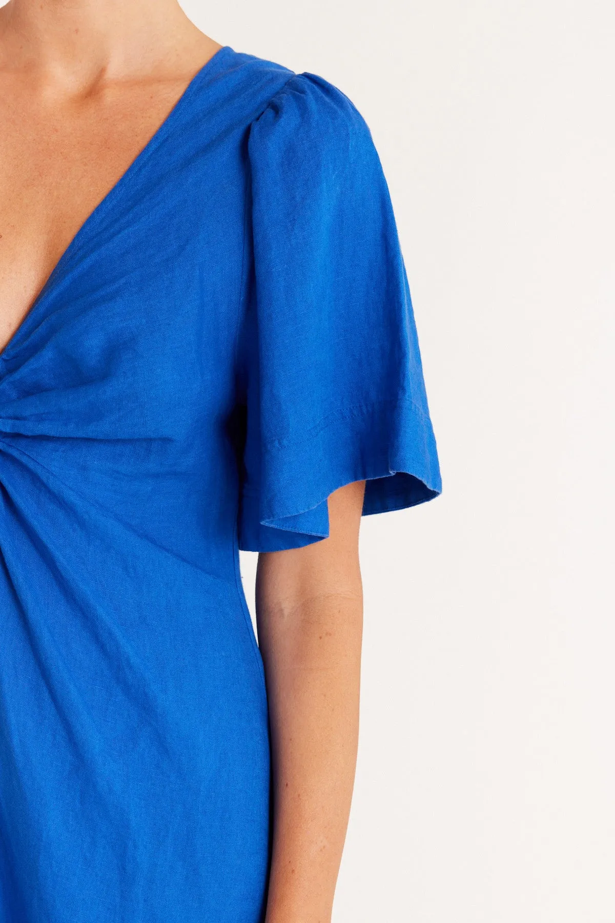 Pure Linen Twist Dress - Cobalt Blue