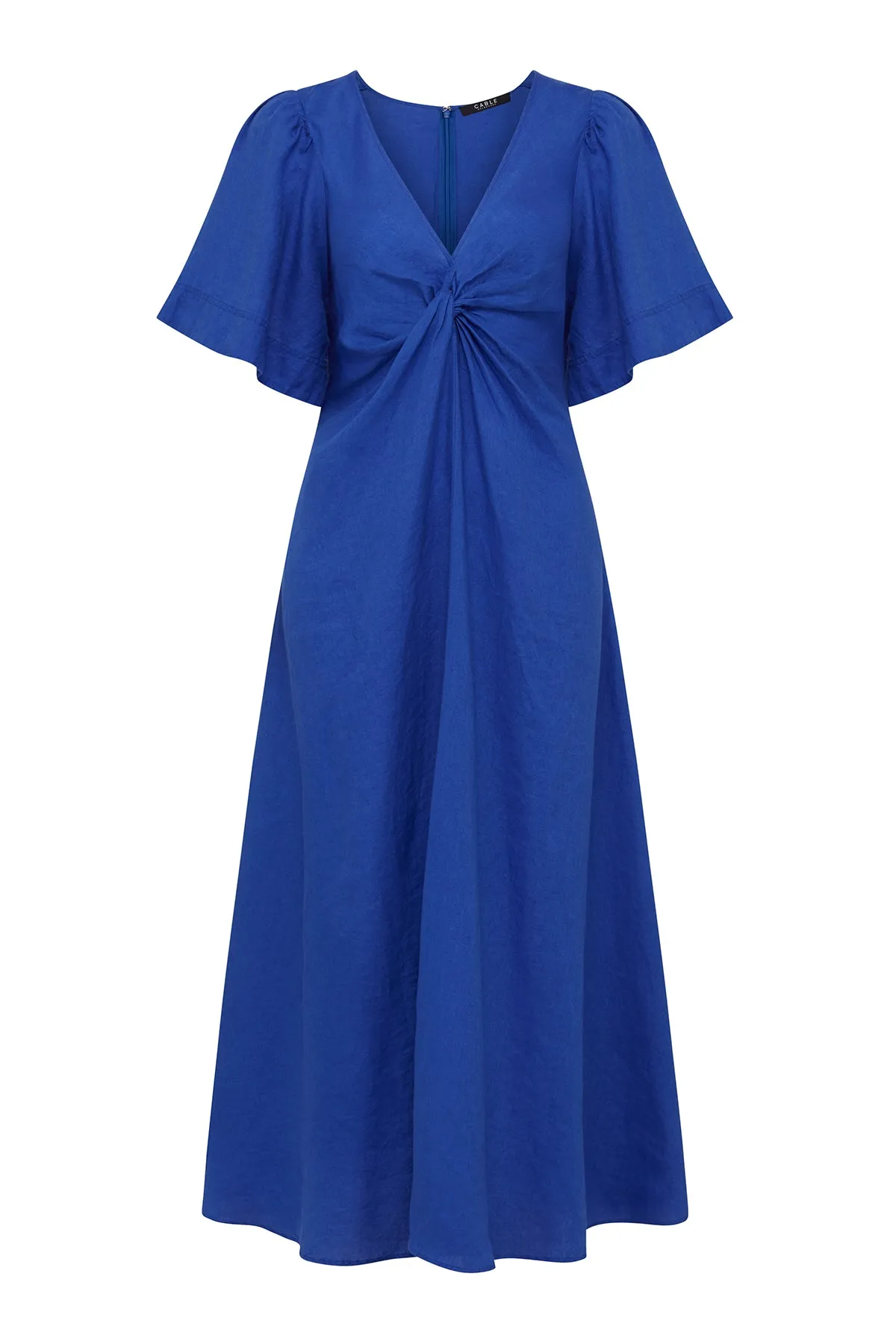 Pure Linen Twist Dress - Cobalt Blue