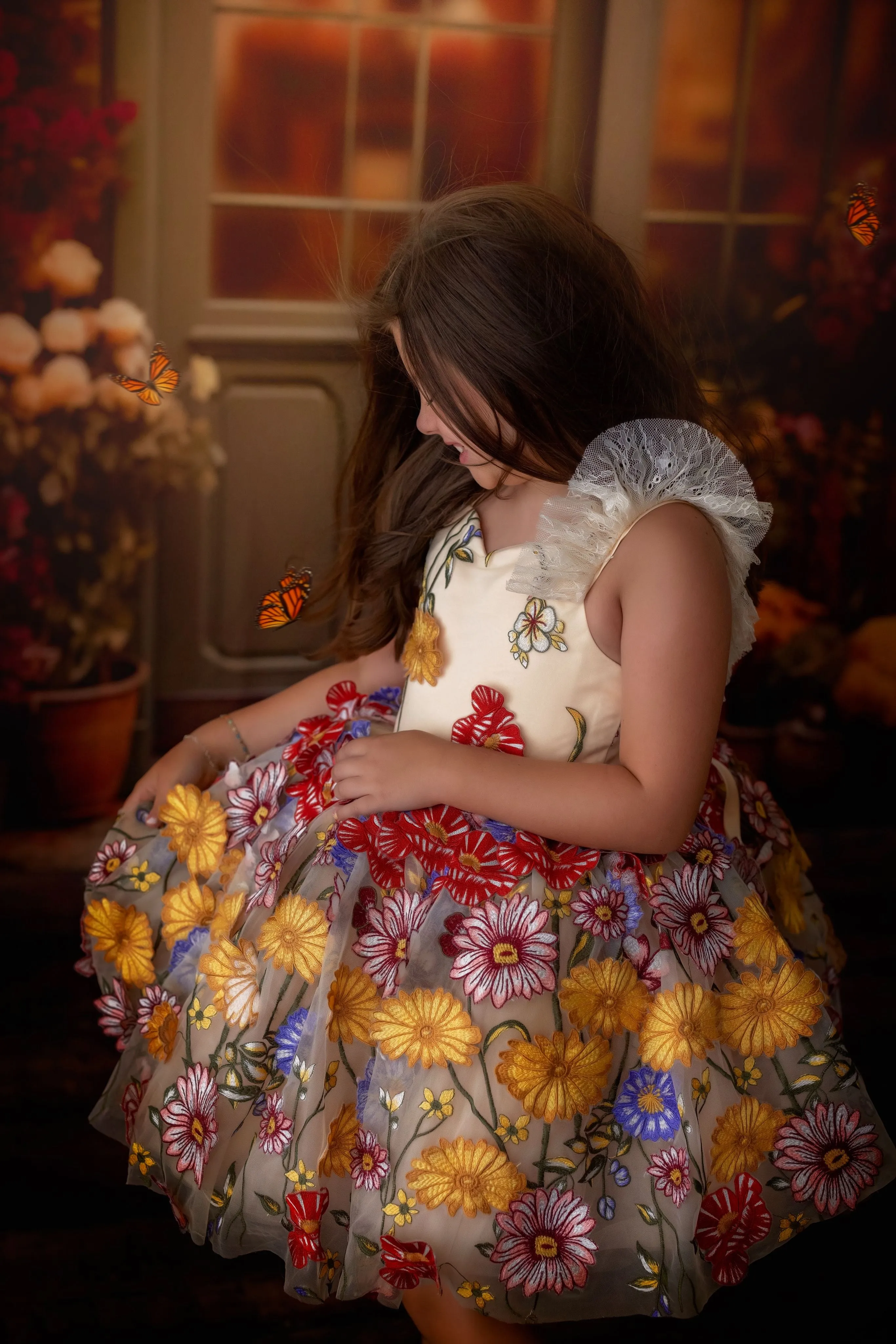 "Daisymae" in Champagne -  Petal Short Length Dress ( 5 Year - Petite 6 Year)