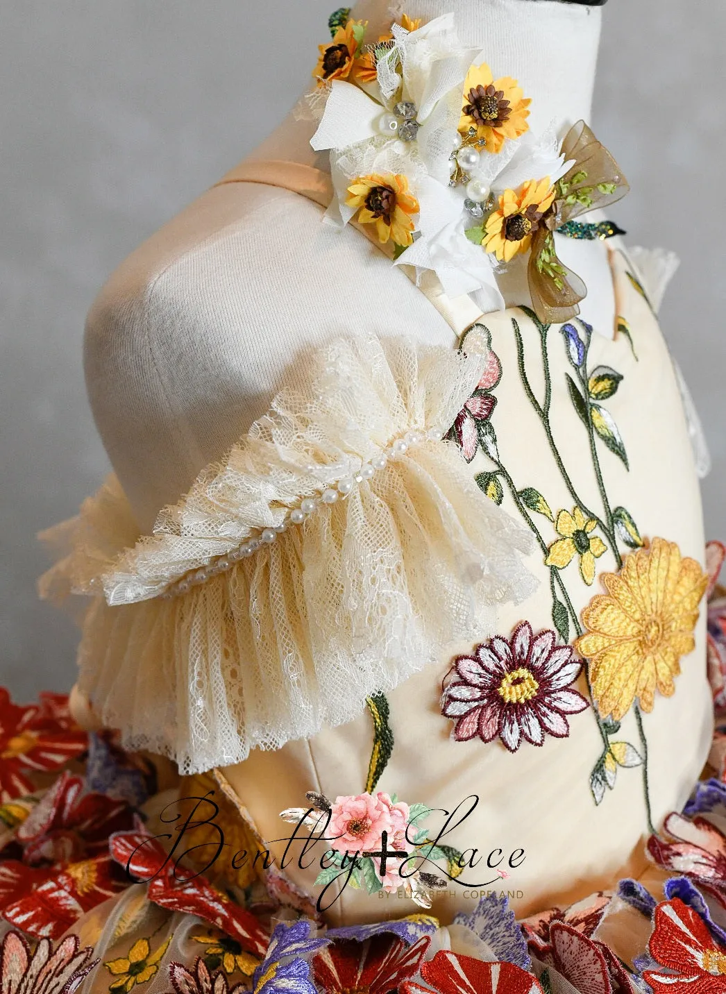 "Daisymae" in Champagne -  Petal Short Length Dress ( 5 Year - Petite 6 Year)