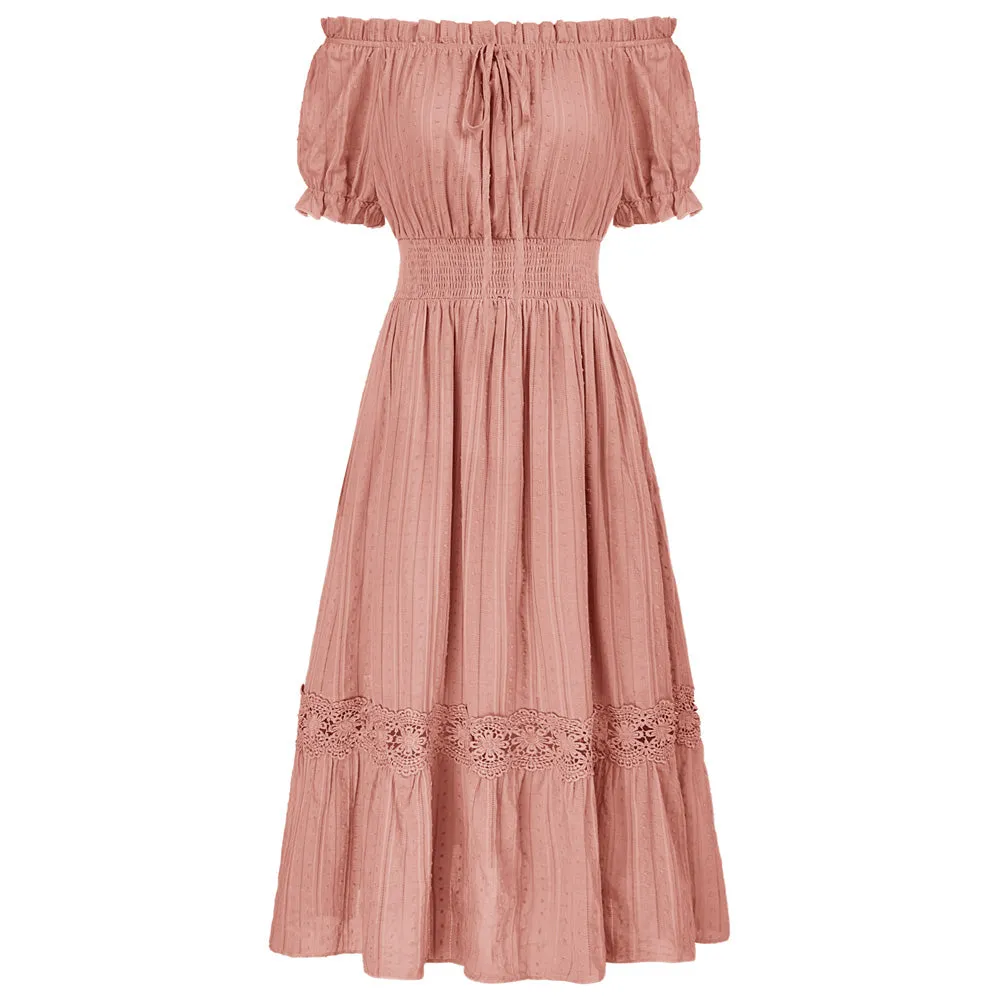 Renaissance Cotton Dress Women Off Shoulder Maxi Dress